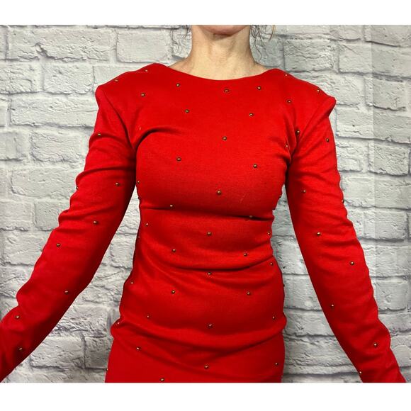 Vintage M. J. Carroll Red Studded Bodycon Mini Dress with V-back - Picture 1 of 10